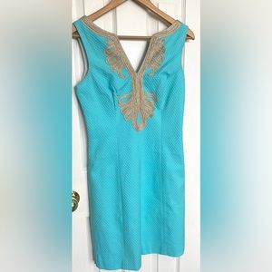 Lilly Pulitzer Janice Shift dress in Turquoise & Gold Size 2